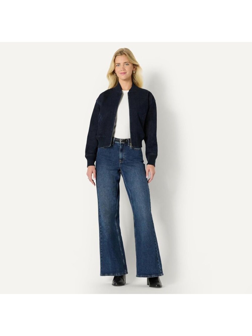 〽️Rinse Denim Women's Padded Bomber Jacket Relaxed Fit Zip Jacket - Picture 5 of 6